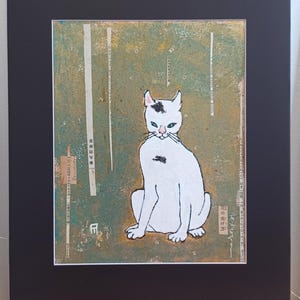 Neko (Cat), 11x14, Mixed Media, acrylic and collage, Japanese influenced art, original print, cat
