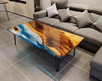 Epoxy dining table, Plastic coffee table, Ocean table, Living room table, Interior decoration (With Stand)