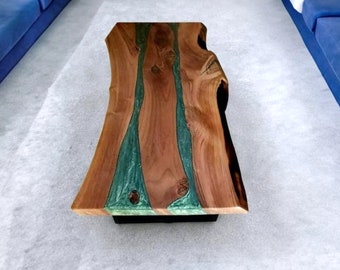 Green Realistic Wooden Large Indoor Table, Epoxy Resin Dining Table, Coffee Table, Living Room Table (Without Stand)