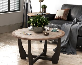 Rustic Farmhouse Coffee Table with Crisscross Base, French Country Accent Table for Family, Dinning or Living Room