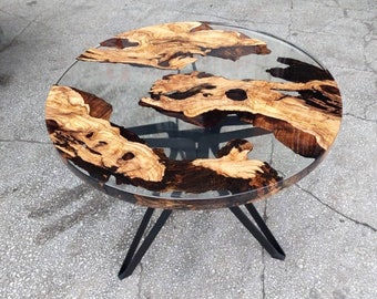 Epoxy Round Table Center Table ,Living Room Table Patio Table End Table/Side Table Bar Table (  With Stand)