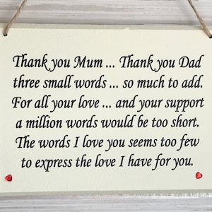 Thank you Mum/Dad gift,  Parents Thank you gift, thank you gift, parents Christmas gift, parents gift, anniversary gift, thank you quote