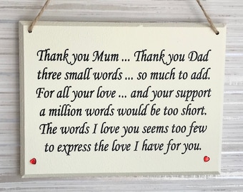 Thank you Mum/Dad gift,  Parents Thank you gift, thank you gift, parents Christmas gift, parents gift, anniversary gift, thank you quote