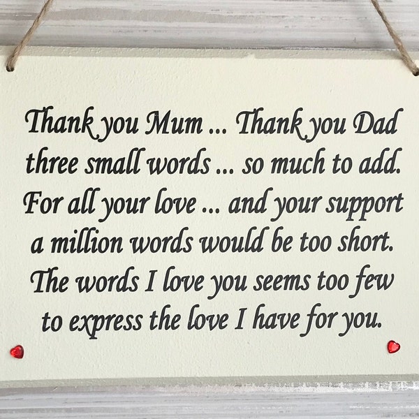 Thank you Mum/Dad gift,  Parents Thank you gift, thank you gift, parents Christmas gift, parents gift, anniversary gift, thank you quote