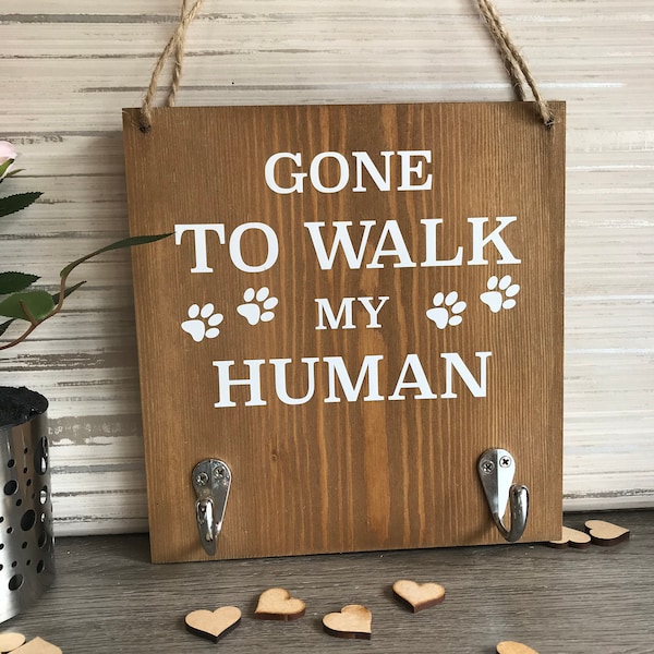 Correa para perro: madera natural, verso "Mi humano salió a pasear"