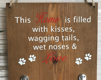 Wood Dog Lead Holder: Rustic Home Decor with Chrome Hooks
