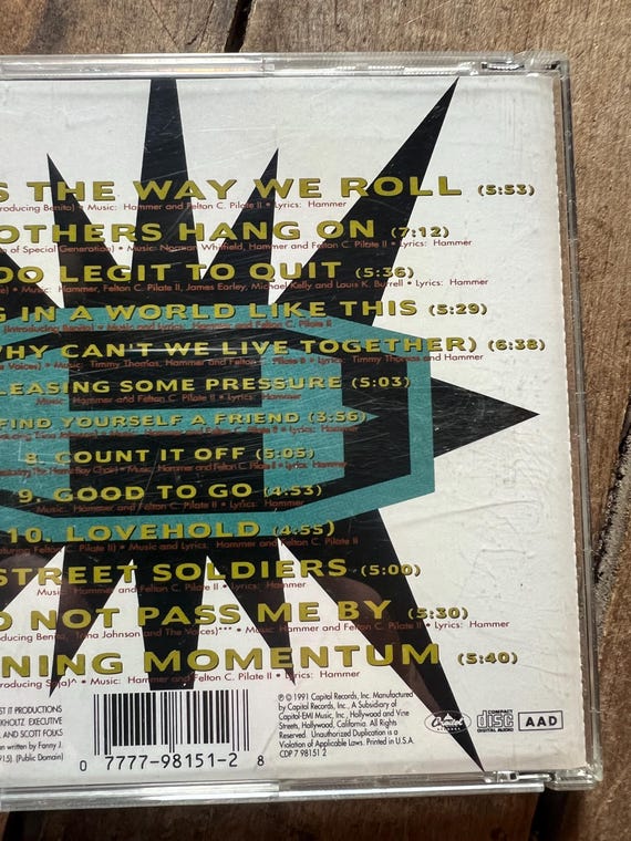 MC Hammer “too Legit to Quit” CD - 1991 Capitol Records Rap Album