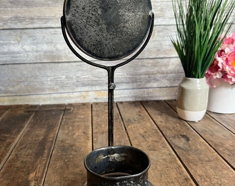 Antique Victorian Silver Shaving Mirror & Cup Stand - Decorative 6 Cherub Cup Base - RARE Find Original