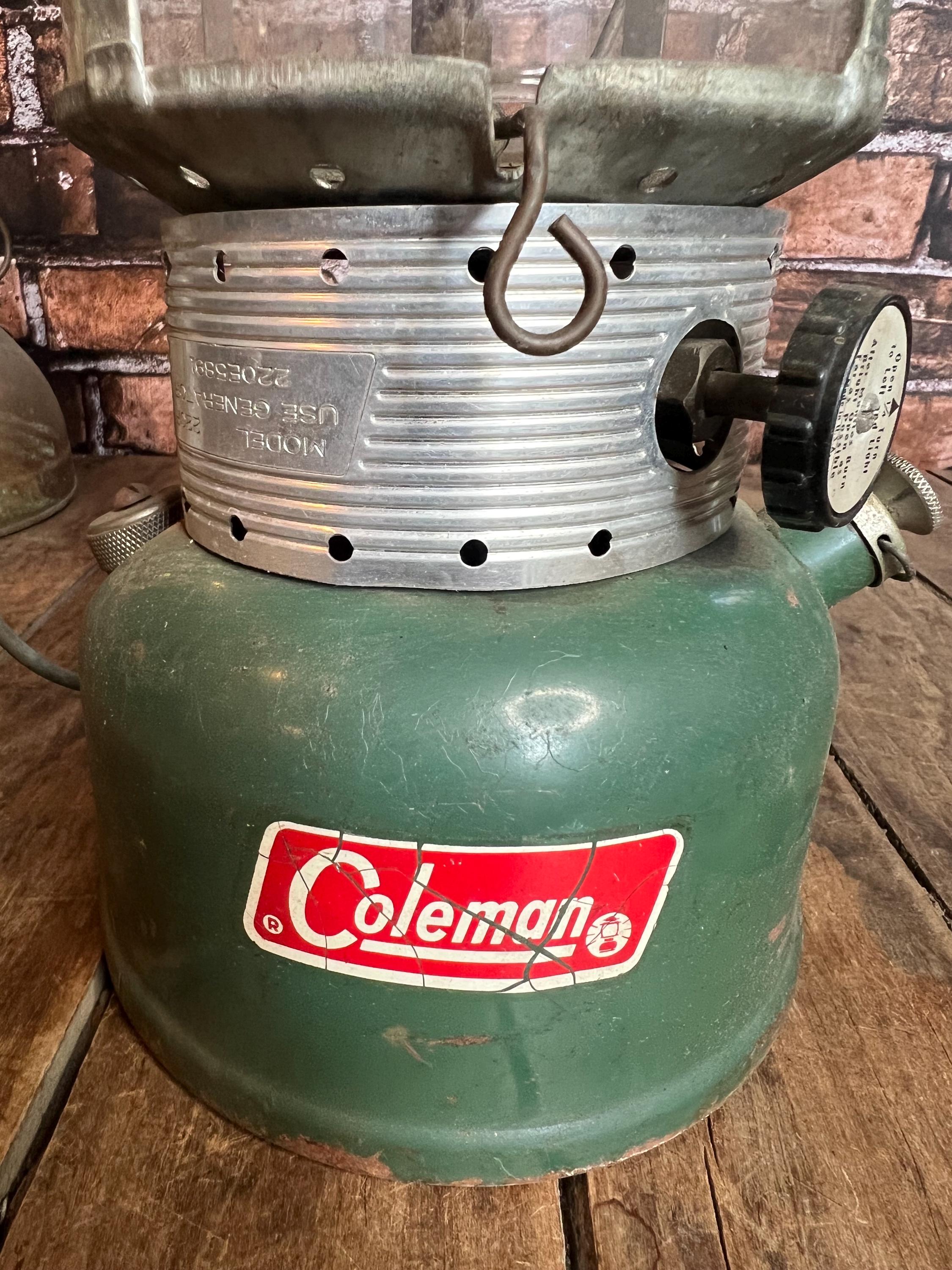 Vintage 1960s Coleman Lantern 220F: Green Camping Lantern With