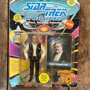 Vintage 1993 Playmates - STAR TREK The Next Generation - Capitano Montgomery Scott - Originale completo sigillato su carta - Action figure da 5 pollici