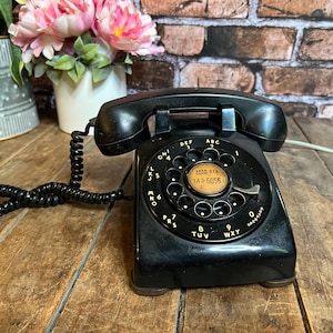 Vintage 1960s Bell Systems Western Electric Rotary Telephone - Retro Black Desk Phone - Made in USA