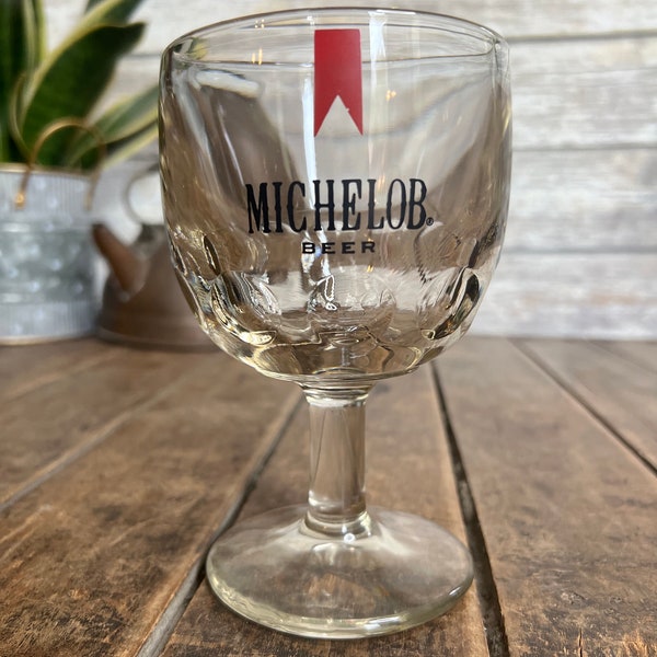 Vintage 1970s Michelob Beer Thumbprint Goblet - Heavy Stemed Beer Glass - Bartlett Collins Pedestal Goblet