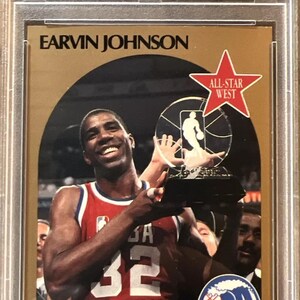 Tarjeta de baloncesto de la NBA de 1990 de Earvin Magic Johnson, All Star Game de 1990, con calificación PSA 8, fabricada en EE. UU.