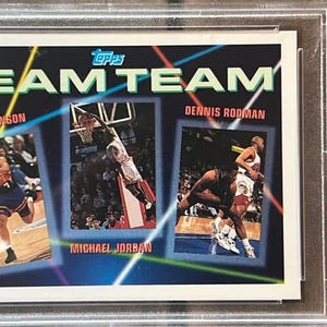 1992 Topps Beam Team - Michael Jordan, Dennis Rodman & Kevin Johnson - PSA 7 Graded Basketball Karte - Made in USA