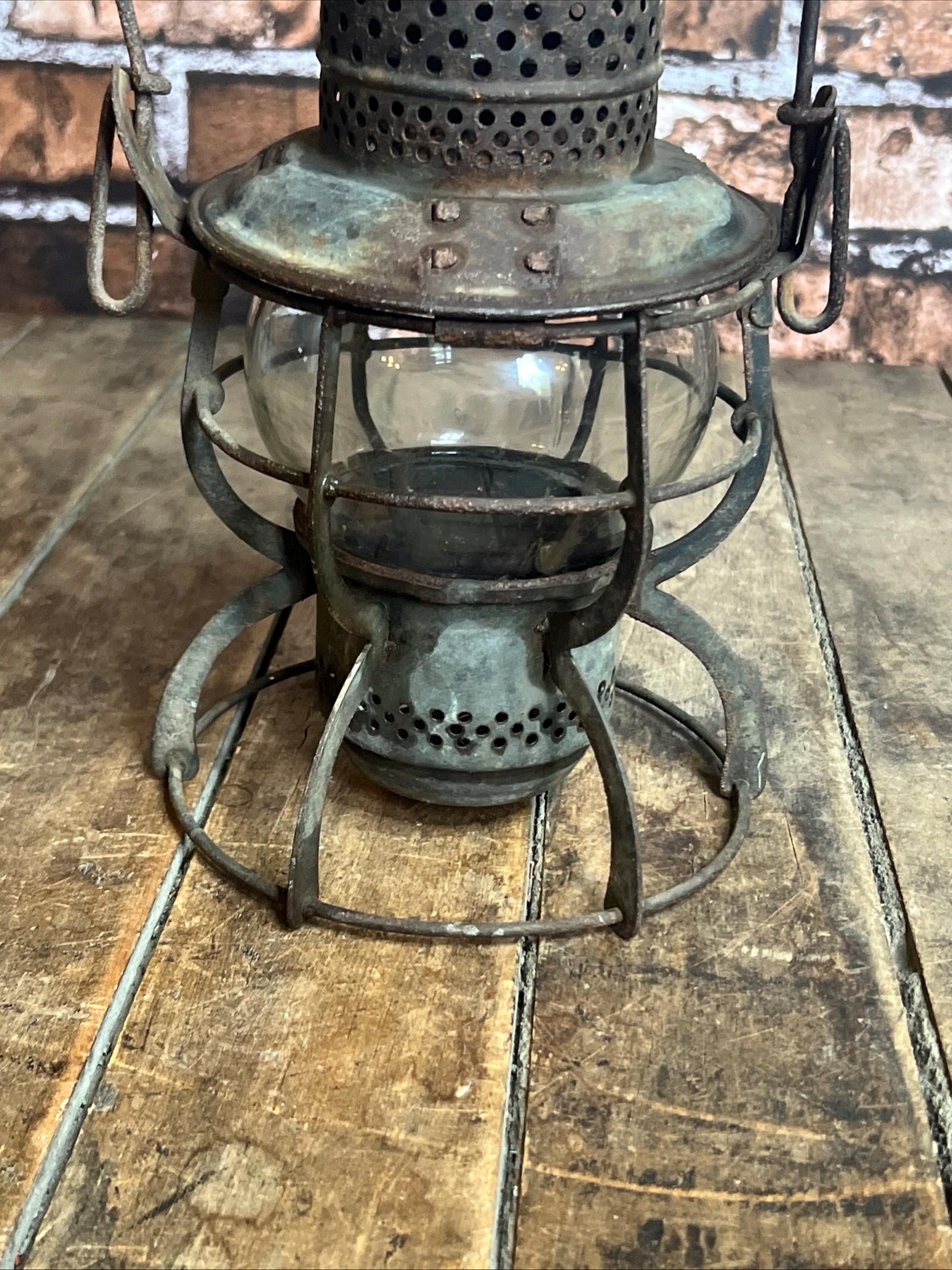 Antique 1925 LIRR Train Lantern: Etched Glass Globe, Made in USA