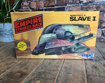 Vintage 1982  Star Wars The Empire Strikes Back - Boba Fett’s Slave 1  - MPC Model Kit   Empty Box - Star Wars Cover Art - Mandalorian