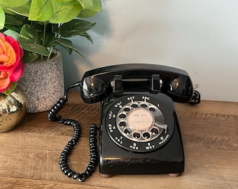 Vintage 1970er Jahre Western Elektrisches Telefon mit Wählscheibe - GEPRÜFT FUNKTIONIERT Schwarzes Retro Schreibtischtelefon Made USA