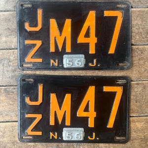 Antique 1956 New Jersey License Plate - Retro Garage Decor - Man Cave - Made in USA - 2 Antique Car License Plates - Complete Pair