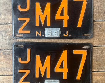 Antique 1956 New Jersey License Plate Pair: Retro Man Cave Decor