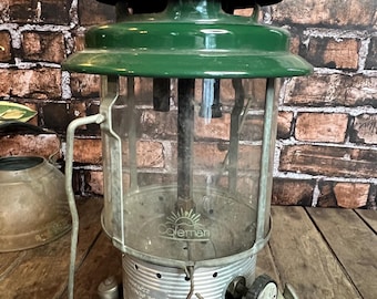 Vintage 1960s Coleman Lantern 220F: Green Camping Lantern With