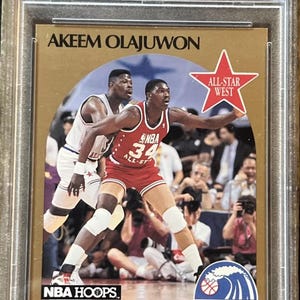 Vintage 1990 NBA Hoops - Akeem Olajuwon - 1990 All Star Game - PSA 9 Mint Graded Basketball Karte - Made in USA - Hakeem Olajuwon