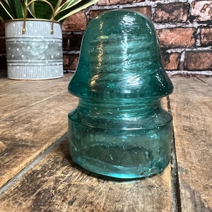 Vintage 1800s Brookfield Glass Company - Aqua Blue Glass Insulator - Made in USA - Brooklyn NY - Telegraph Line Insulator