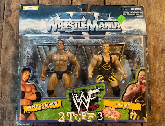 Vintage 1998 WWF the Rock & Owen Hart Wrestlemania 2 Tuff 3 Action