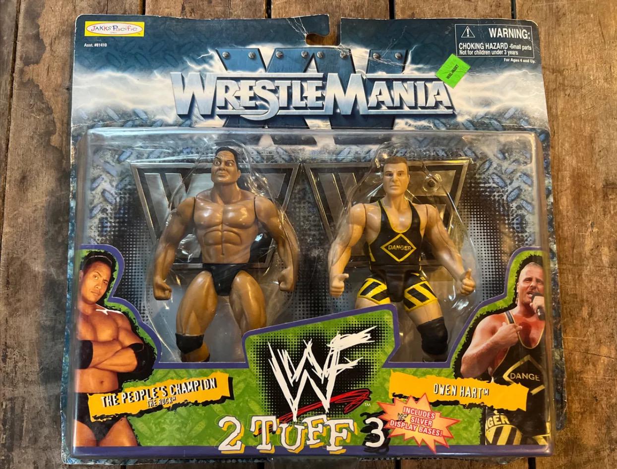 Vintage 1998 WWF the Rock & Owen Hart Wrestlemania 2 Tuff 3 Action