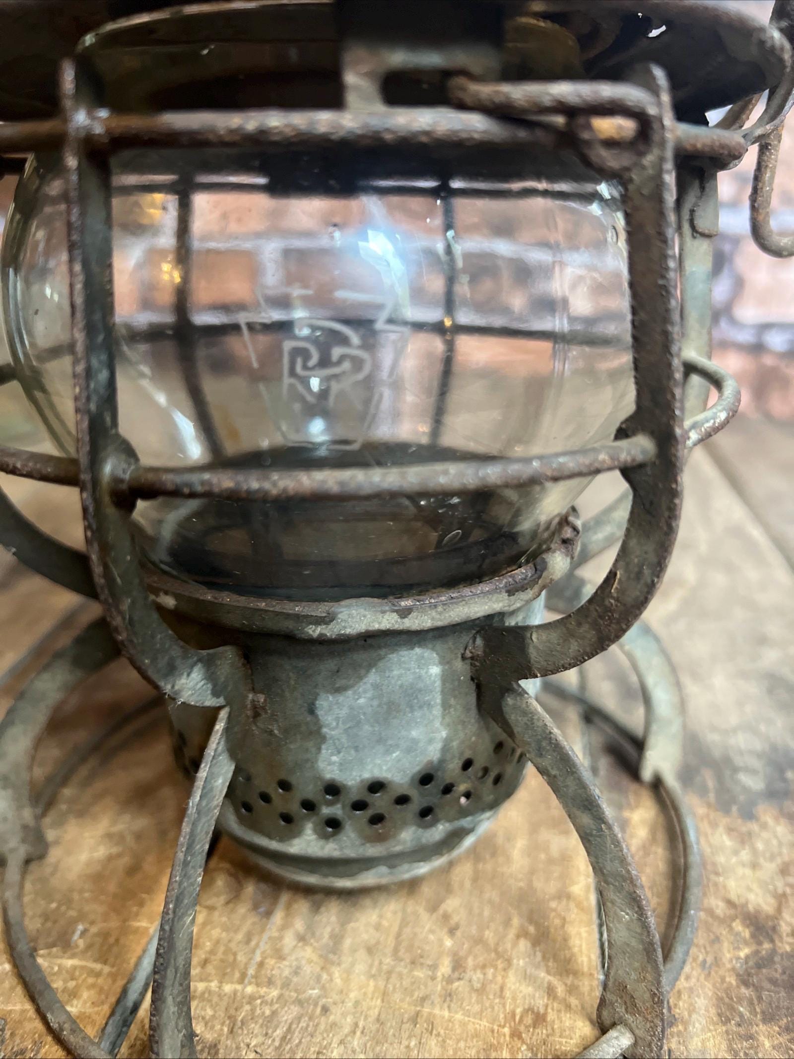 Antique 1925 LIRR Train Lantern: Etched Glass Globe, Made in USA