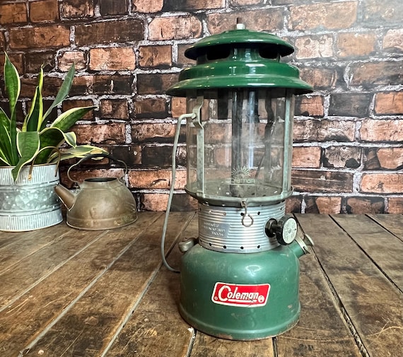 Vintage 1960s Coleman Lantern 220F: Green Camping Lantern With