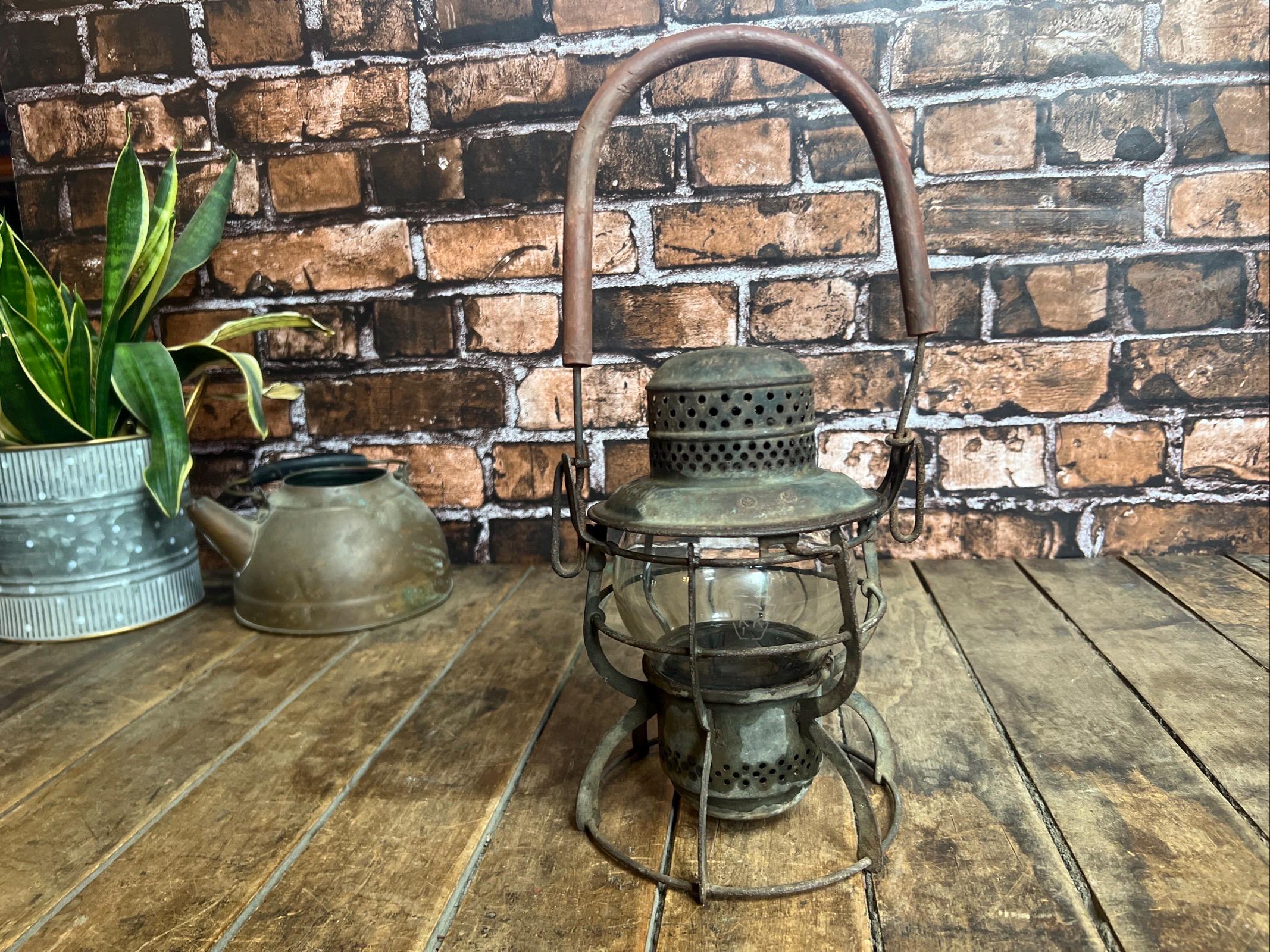 Antique 1925 LIRR Train Lantern: Etched Glass Globe, Made in USA