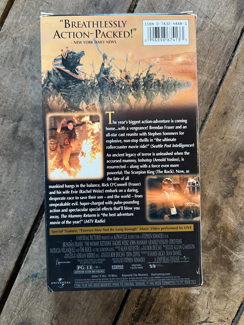 The Mummy Returns ( VHS 2001) Starring - Brendan Fraser, Rachel Weisz ...