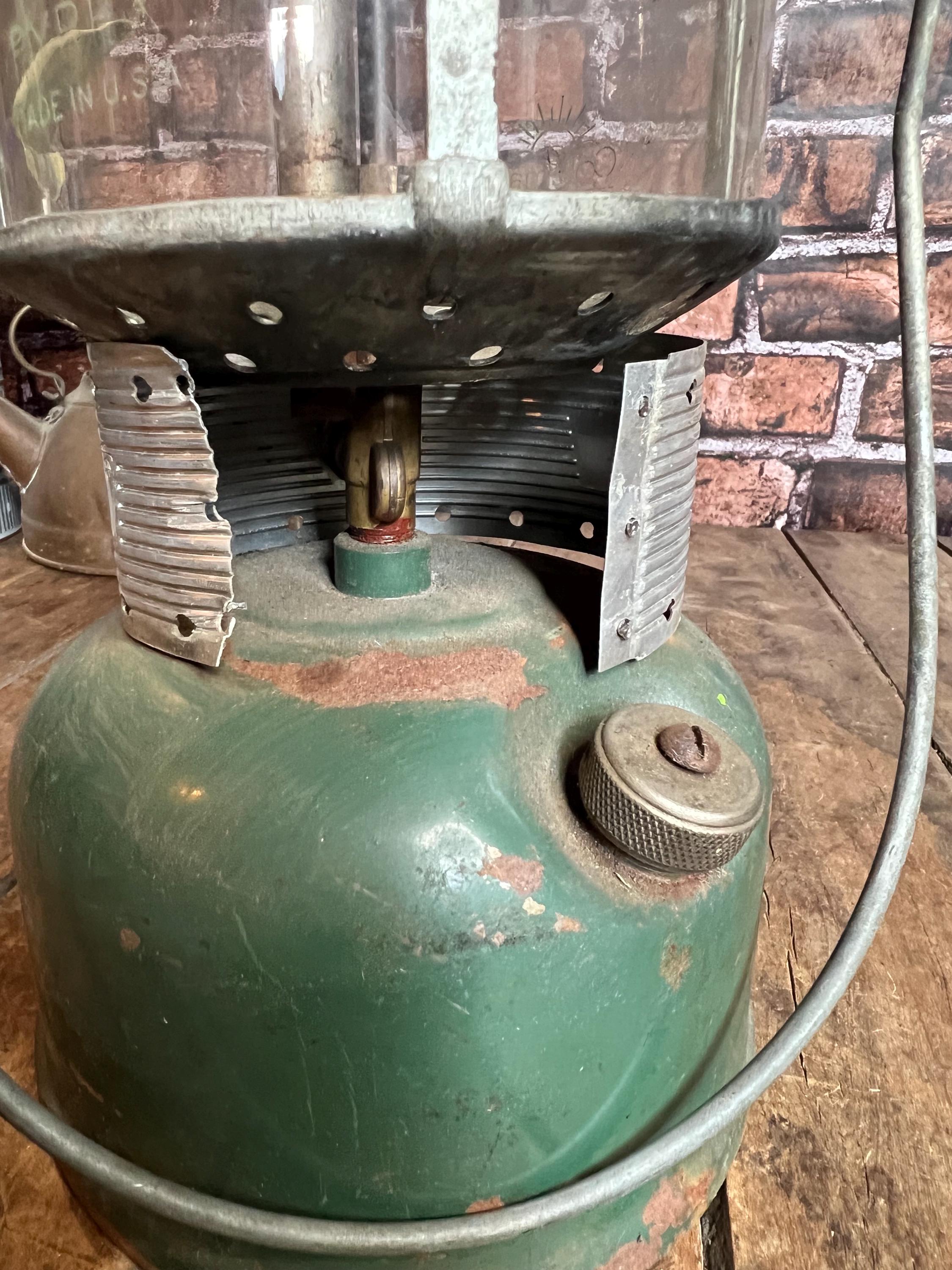 Vintage 1960s Coleman Lantern 220F: Green Camping Lantern With