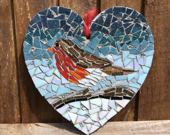 Large Mosaic Hanging Heart - Robin