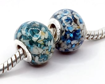 Memorial pet ashes bead with coloured glass for Pandora bracelet