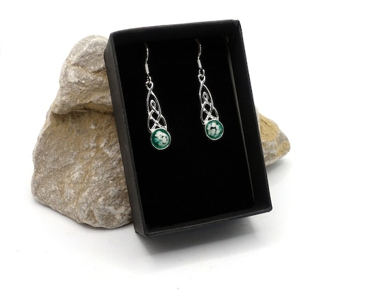 Sterling silver Celtic drop earrings with coloured resin stone (6mm) - hair or pet ashes