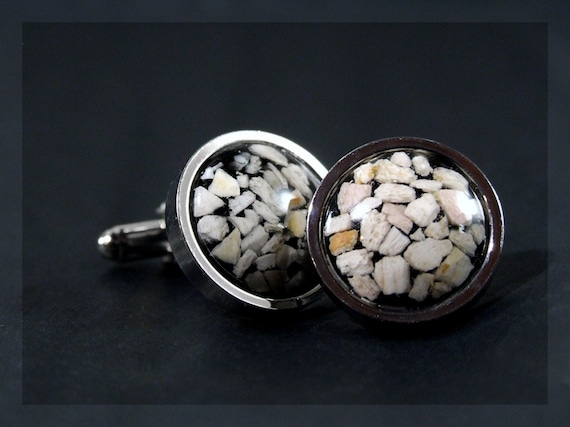 Rhodium plated cufflinks with coloured resin stone (19mm) - hair or pet ashes