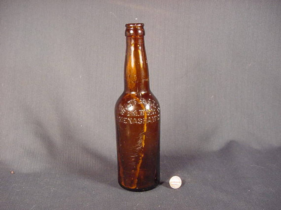 Embossed Brown Glass Beer Bottle Vintage Old Collectible Etsy