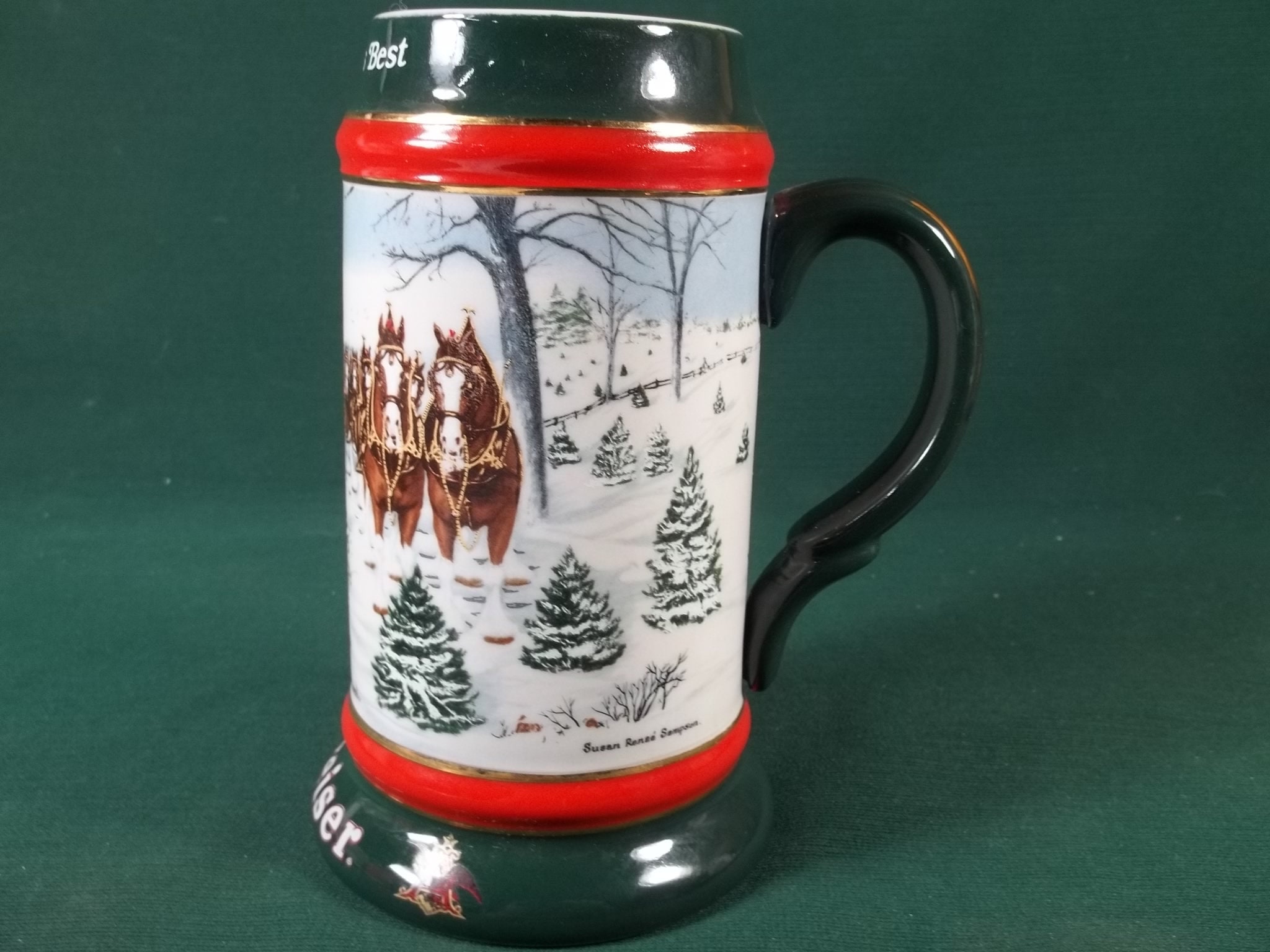 Ceramarte Budweiser King of Beers Clydesdale 8 Horse Hitch Beer Stein Mug 1990 Brazil Perfect Christmas Vintage Old Collectible