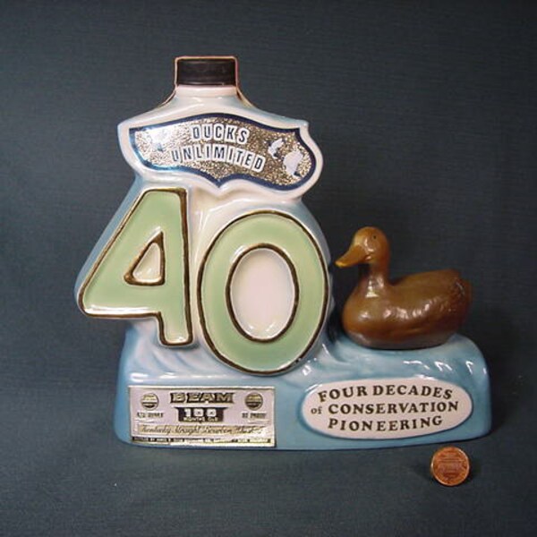 Vintage Old Collectible  * Jim Beam Decanter * D U 40th Convention Pioneering 1977 Ducks Unlimited