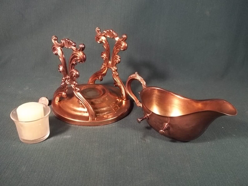 Copper Sauce Gravy Boat Candle Heated Warmer Server Etsy