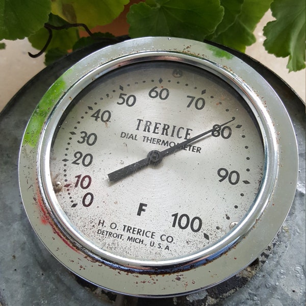 Dial Thermometer, Salvaged Garden decor, H.O. Trerice Co Detroit,Mich