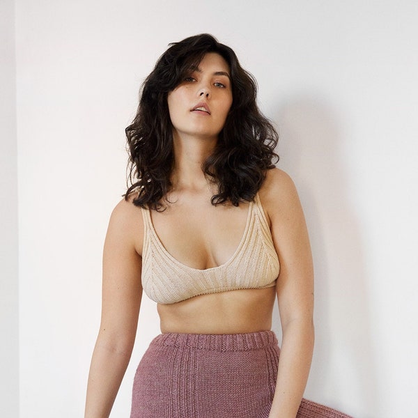 Organic cotton bralette / knit shirt / sustainable womens clothing / knitted crop top / cropped tank top / triangle top / cotton underwear