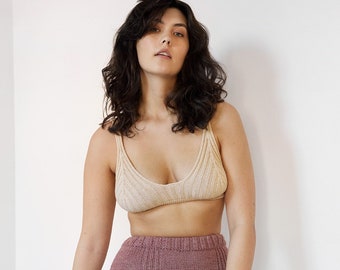 Organic cotton bralette / knit shirt / sustainable womens clothing / knitted crop top / cropped tank top / triangle top / cotton underwear