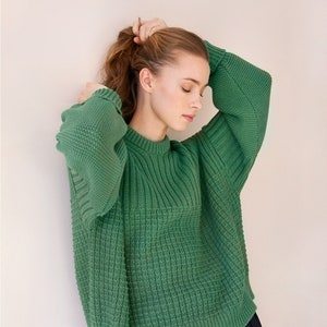 Organic cotton oversized sweater, chunky knit pullover sweater, sustainable loungewear women, perfect gift idea for her, winter clothing Green