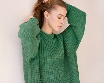 Bio Baumwolle Oversized Pullover, Grobstrick Pullover, nachhaltige Loungewear Frauen, perfekte Geschenkidee für Sie, Winterkleidung