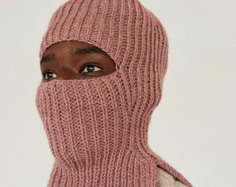 Cagoule en tricot de laine d'hiver, cagoule de masque de ski coloré, accessoires en tricot d'hiver durables, chapeau mignon rose épais, bonnet en laine unisexe