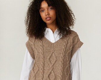 Brown Chunky Knit Sweater Vest From 