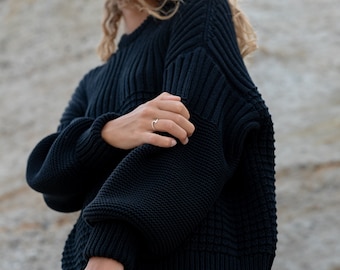 Black cotton sweater women's top