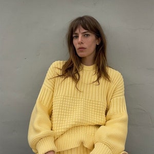 Minimalist cotton yellow sweater for women, chunky knit cozy pullover sweater, sustainable knitwear gift for her, oversized cotton jumper